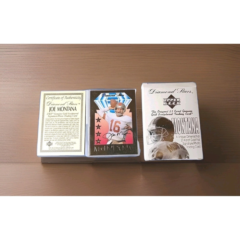 1995 Joe Montana COA Upper Deck 23KT Gold Diamond Stars w/Box & Serial #3227